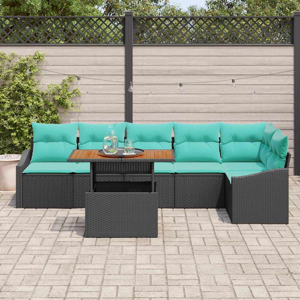 Garten Essgruppe mit Kissen 7 pcs Schwarz und Teal