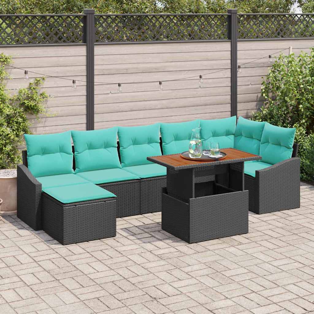 Garten-Sofa-Set mit Kissen 8 pcs Schwarz und Teal