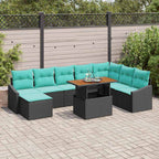 Garten Essgruppe mit Kissen 9 pcs Schwarz und Teal