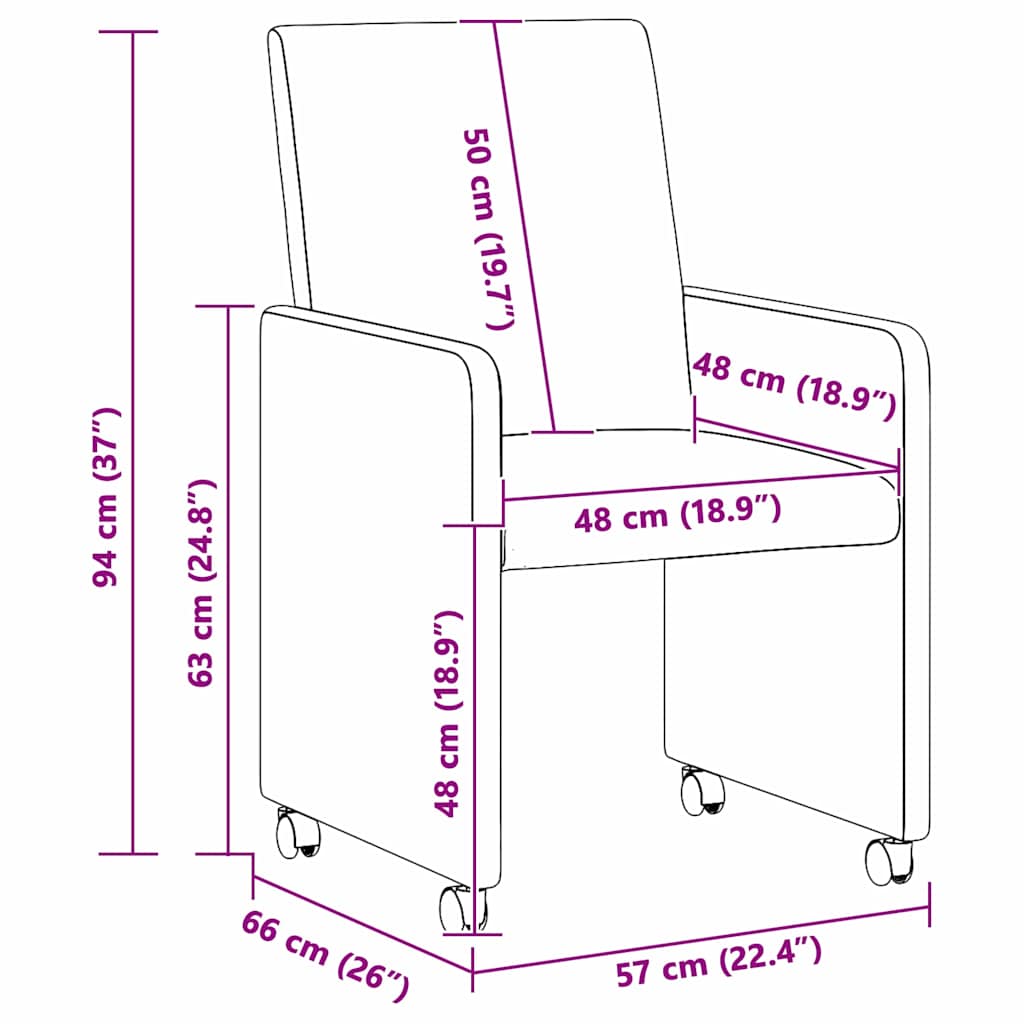 Esszimmerstühle mit Rollen 2 pcs Hellgrau 57 x 66 x 94 cm Stoff