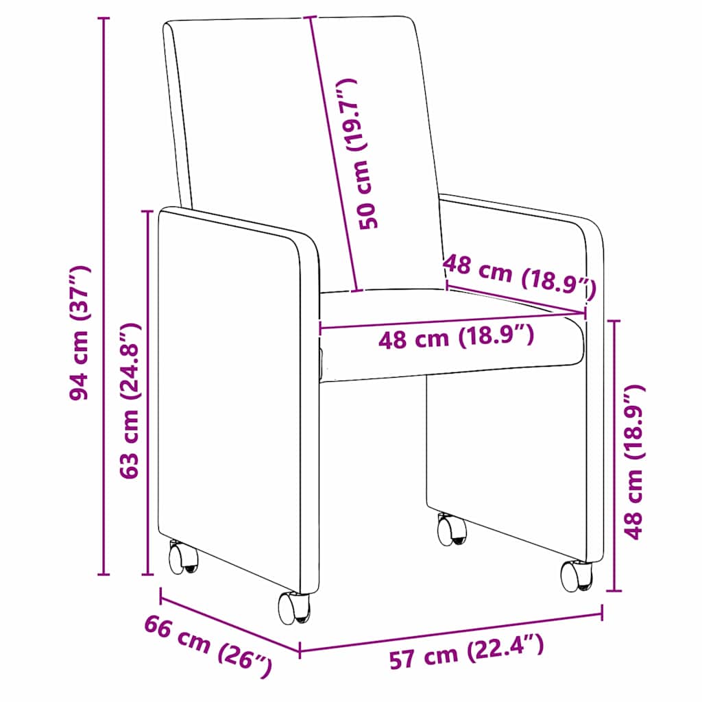 Esszimmerstühle mit Rollen 2 pcs Grau 57 x 66 x 94 cm