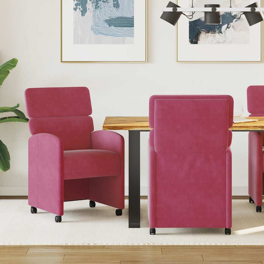 Esszimmerstühle mit Rollen 2 pcs Weinrot 58 x 65 x 98 cm Samt