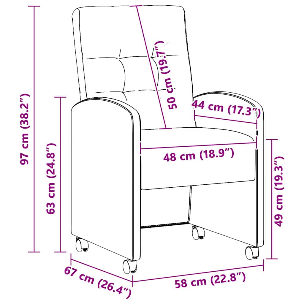 Esszimmerstühle mit Rollen 2 pcs Hellgrau 58 x 67 x 97 cm