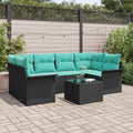 Gartensofa-set mit Kissen 7 pcs Schwarz und Türkis Poly-Rattan
