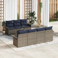 Gartensofa-set mit Kissen 8 pcs Grau und Marineblau Poly-Rattan