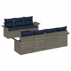 Gartensofa-set mit Kissen 8 pcs Grau und Marineblau Poly-Rattan