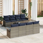 Gartensofa-set mit Kissen 9 pcs Grau und Marineblau Poly-Rattan