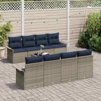 Gartensofa-set mit Kissen 9 pcs Grau und Marineblau Poly-Rattan