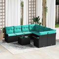 Gartensofa-set mit Kissen 9 pcs Schwarz und Türkis Poly-Rattan