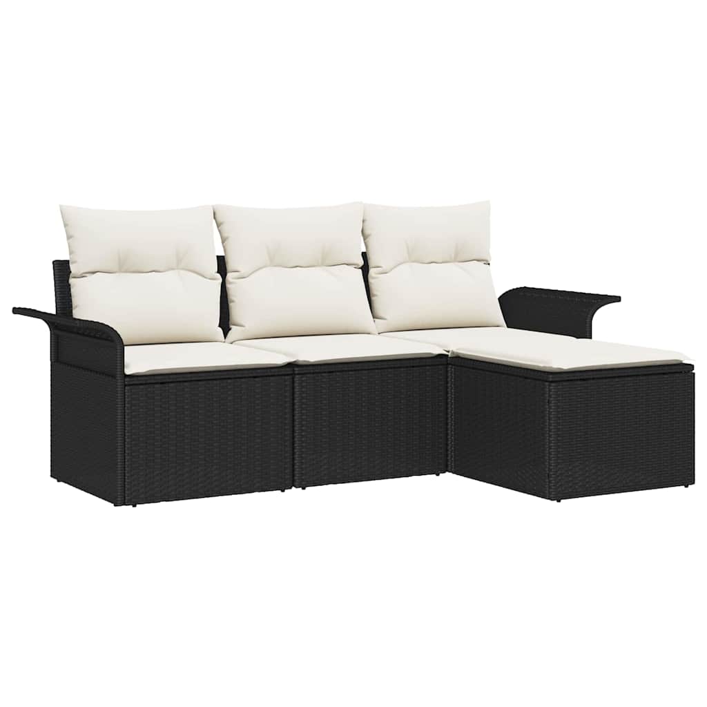 Garten-Sofa-Set mit Kissen 4 pcs Schwarz Poly Rattan
