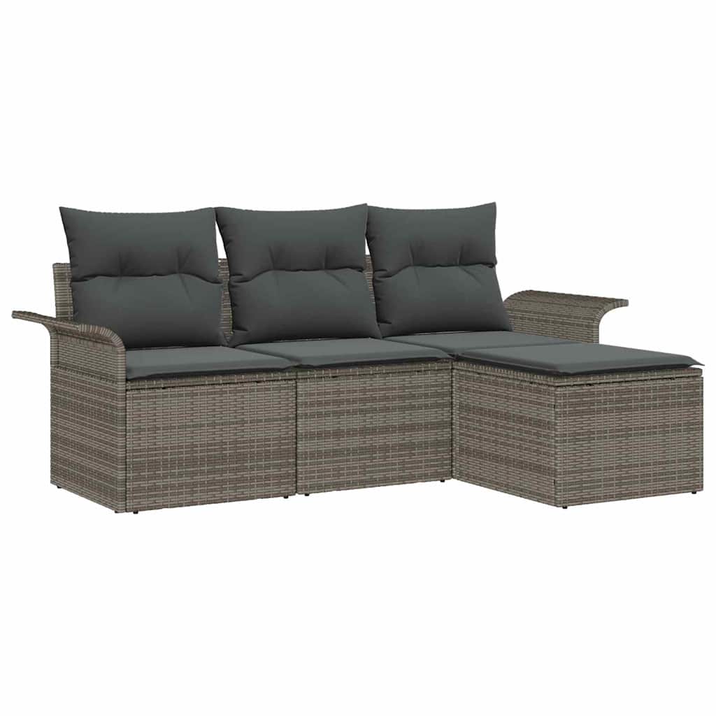 Garten-Sofa-Set mit Kissen mit Speicher 4 pcs Grau Poly Rattan