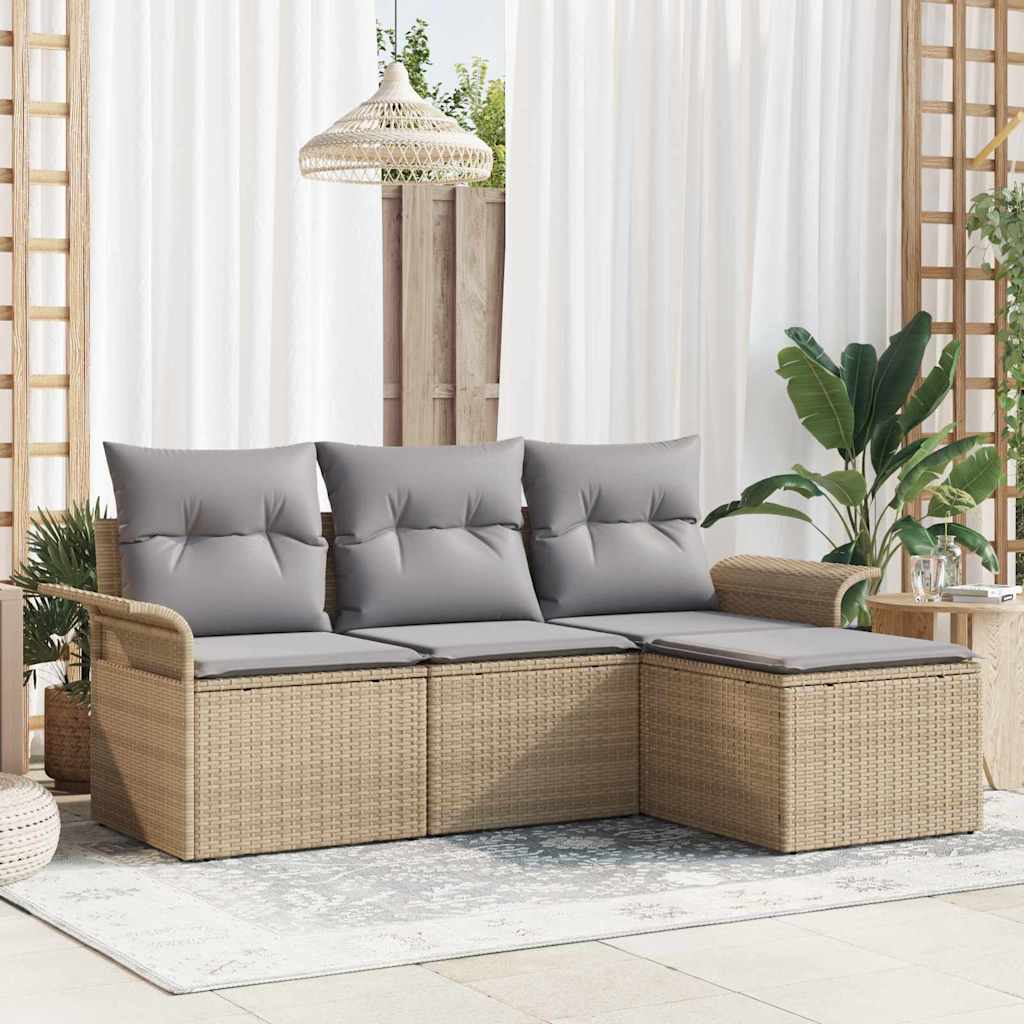 Garten-Sofa-Set mit Kissen mit Speicher 4 pcs Beige Poly Rattan