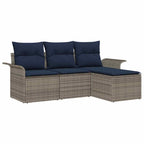 Gartensofa-set mit Kissen mit Speicher 4 pcs Grau Poly-Rattan
