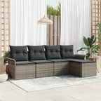Gartensofa-set mit Kissen mit Speicher 5 pcs Grau Poly-Rattan