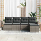 Gartensofa-set mit Kissen mit Speicher 5 pcs Grau Poly-Rattan