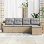 Gartensofa-set mit Kissen mit Speicher 5 pcs Beige Poly-Rattan