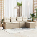 Gartensofa-set mit Kissen mit Speicher 5 pcs Beige Poly-Rattan