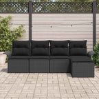 Gartensofa-set mit Kissen 5 pcs Schwarz Poly-Rattan