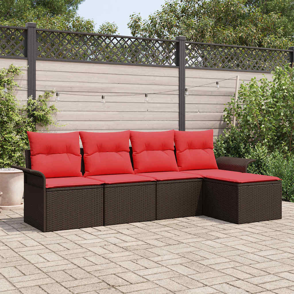 Gartensofa-set mit Speicher 5 pcs Braun Poly-Rattan