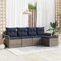 Gartensofa-set mit Speicher 5 pcs Grau Poly-Rattan