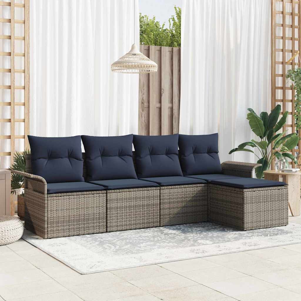 Gartensofa-set mit Speicher 5 pcs Grau Poly-Rattan