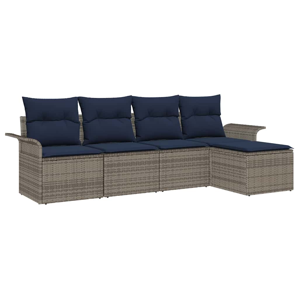 Gartensofa-set mit Speicher 5 pcs Grau Poly-Rattan