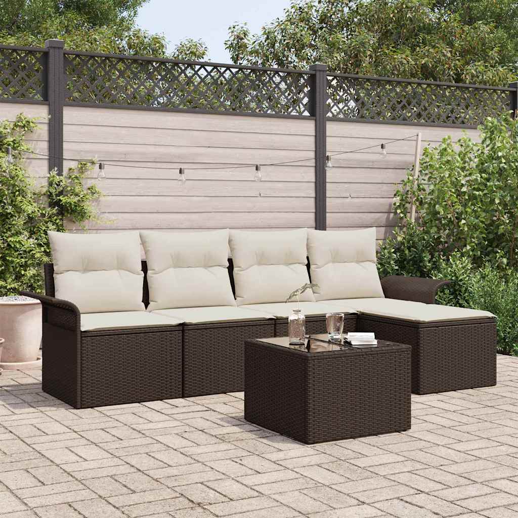 Gartensofa-set mit Kissen mit Speicher 6 pcs Braun Poly-Rattan