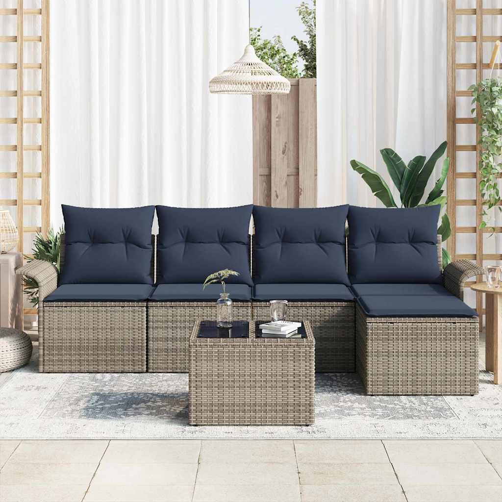 Gartensofa-set mit Speicher 6 pcs Grau Poly-Rattan
