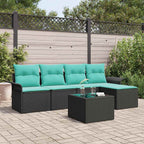 Gartensofa-set mit Speicher 6 pcs Schwarz Poly-Rattan