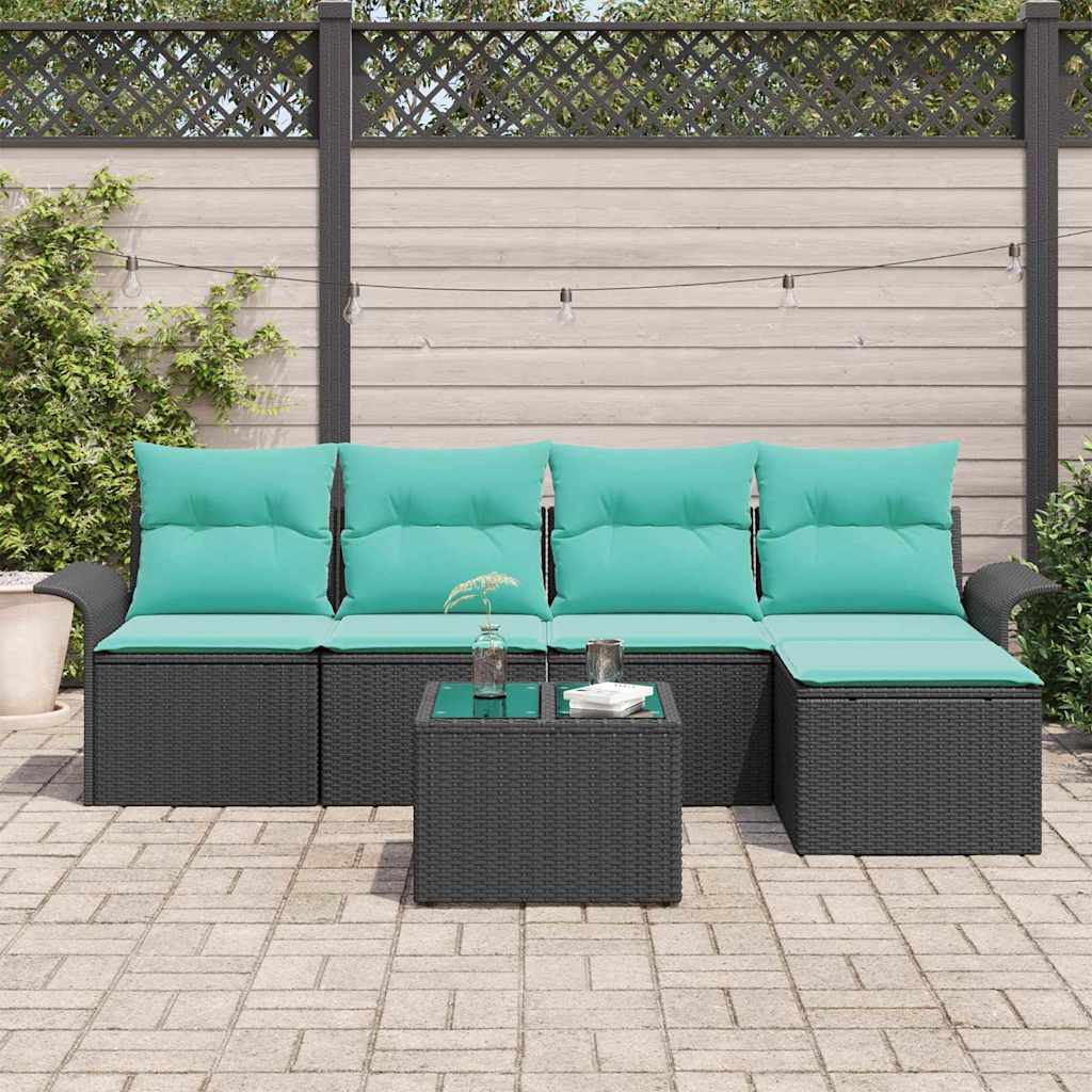 Gartensofa-set mit Speicher 6 pcs Schwarz Poly-Rattan