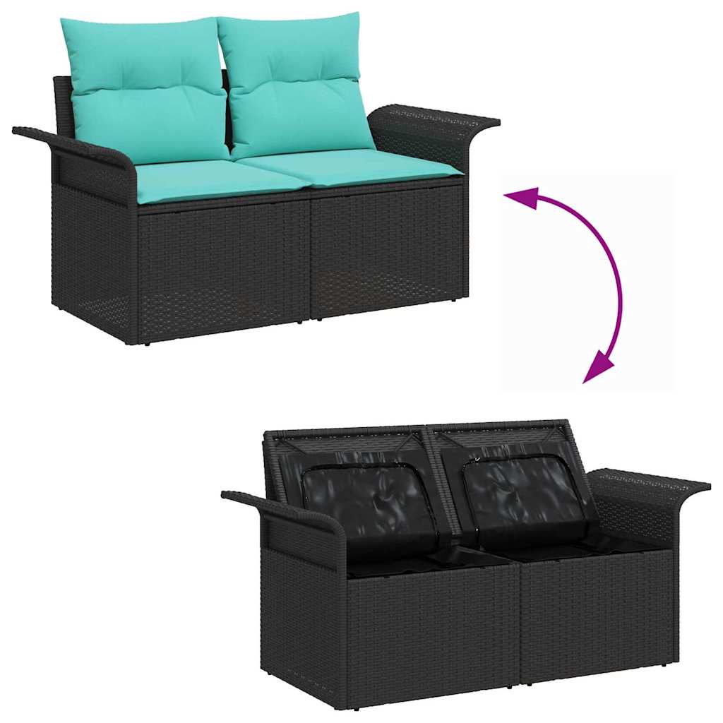 Gartensofa-set mit Speicher 6 pcs Schwarz Poly-Rattan