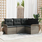 Gartensofa-set mit Speicher 4 pcs Grau Poly-Rattan