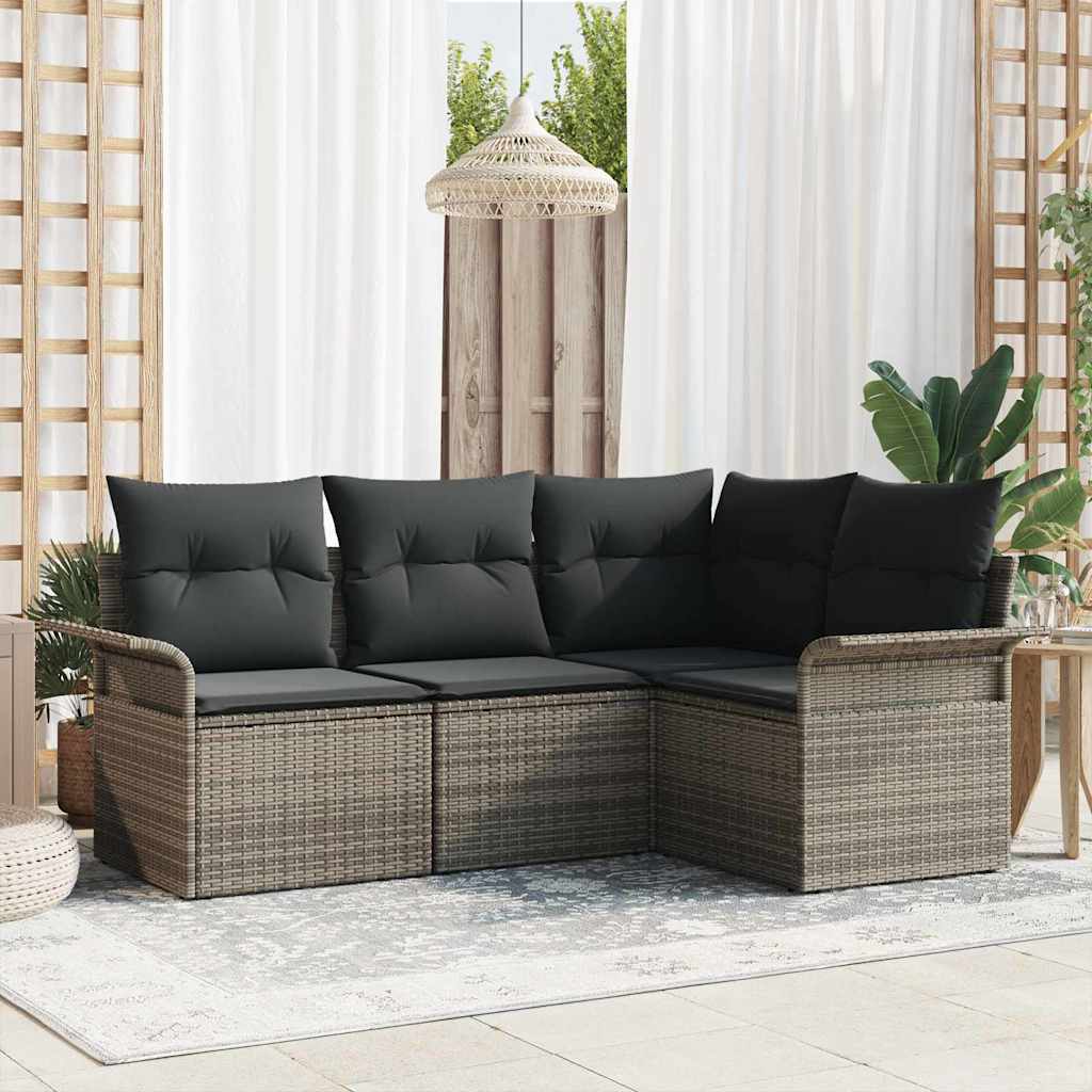 Gartensofa-set mit Speicher 4 pcs Grau Poly-Rattan