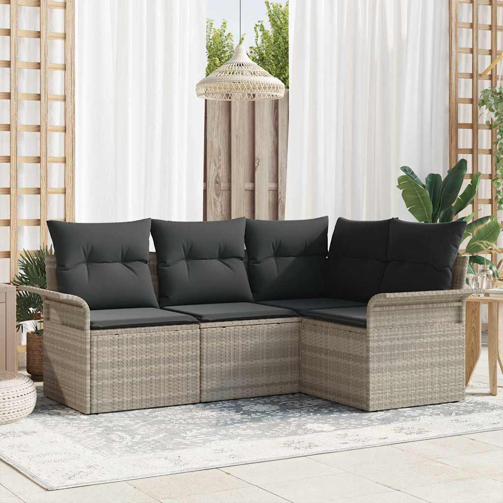 Gartensofa-set mit Speicher 4 pcs Hellgrau Poly-Rattan