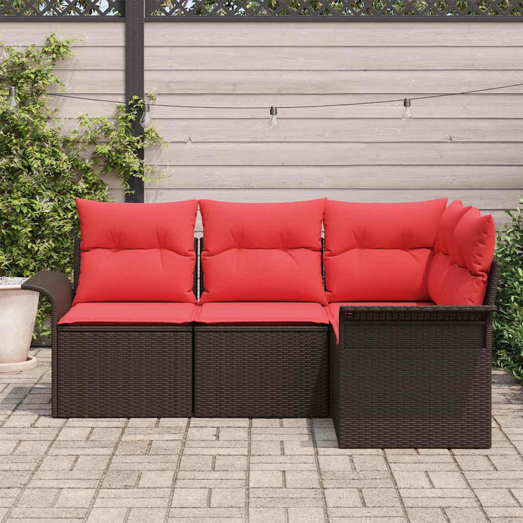Gartensofa-set mit Speicher 4 pcs Braun Poly-Rattan