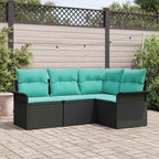 Gartensofa-set mit Speicher 4 pcs Schwarz Poly-Rattan