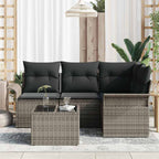 Gartensofa-set mit Speicher 5 pcs Grau Poly-Rattan