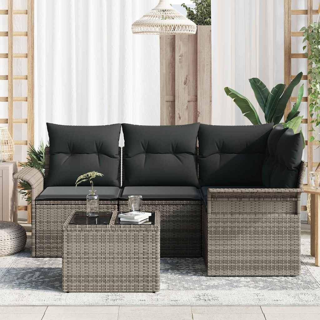 Gartensofa-set mit Speicher 5 pcs Grau Poly-Rattan