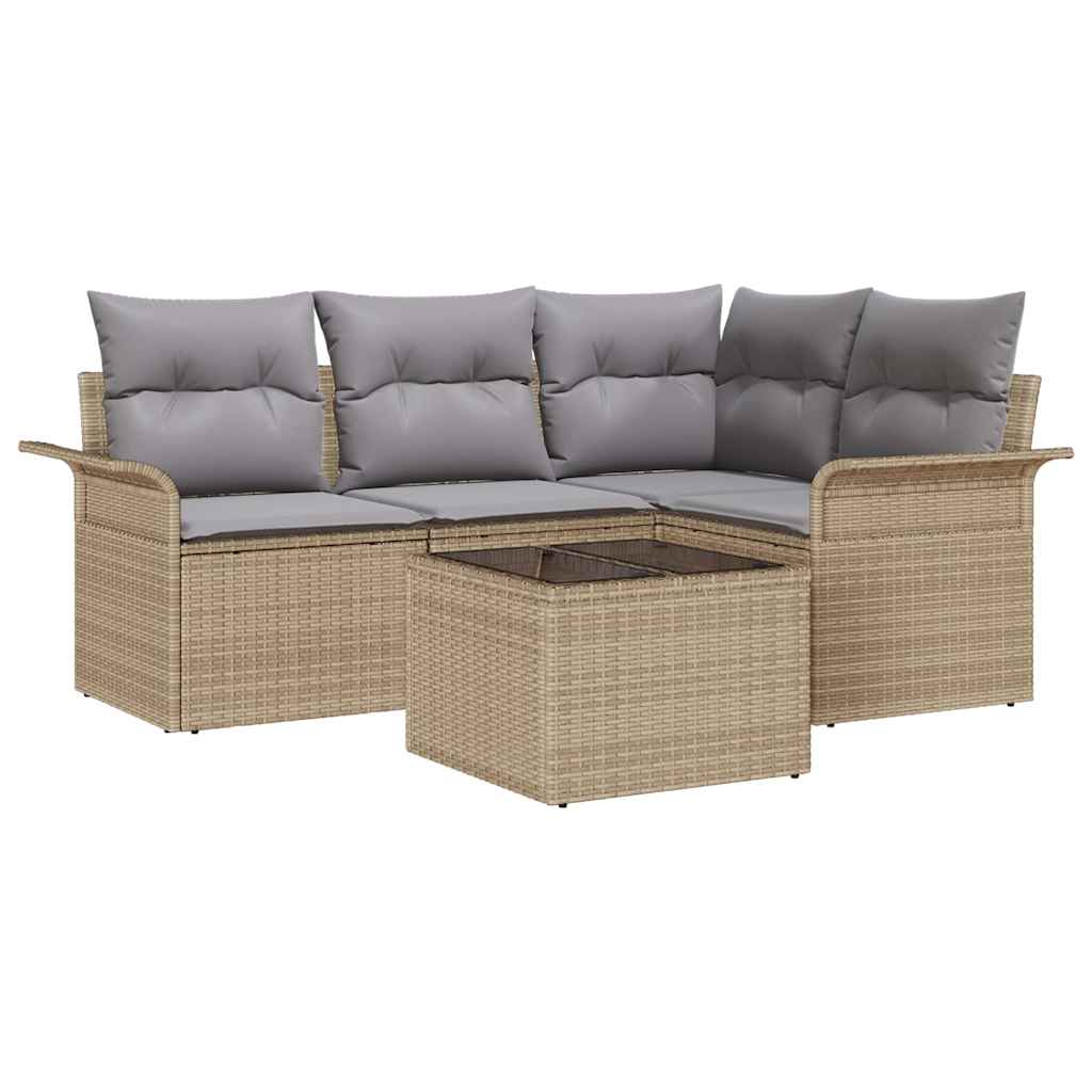 Gartensofa-set mit Speicher 5 pcs Beige Poly-Rattan