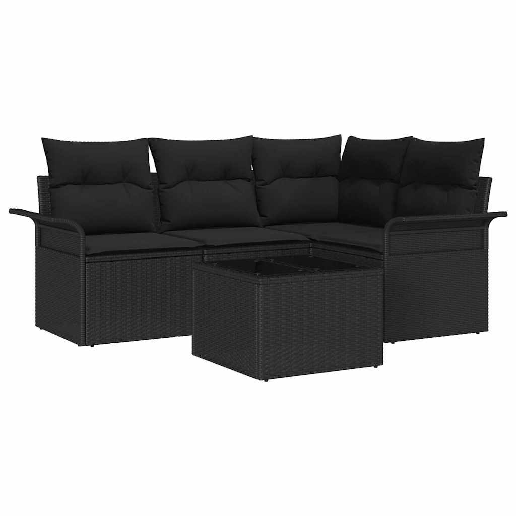 Gartensofa-set mit Speicher 5 pcs Schwarz Poly-Rattan