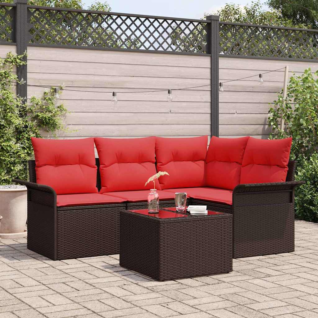 Gartensofa-set mit Speicher 5 pcs Braun Poly-Rattan