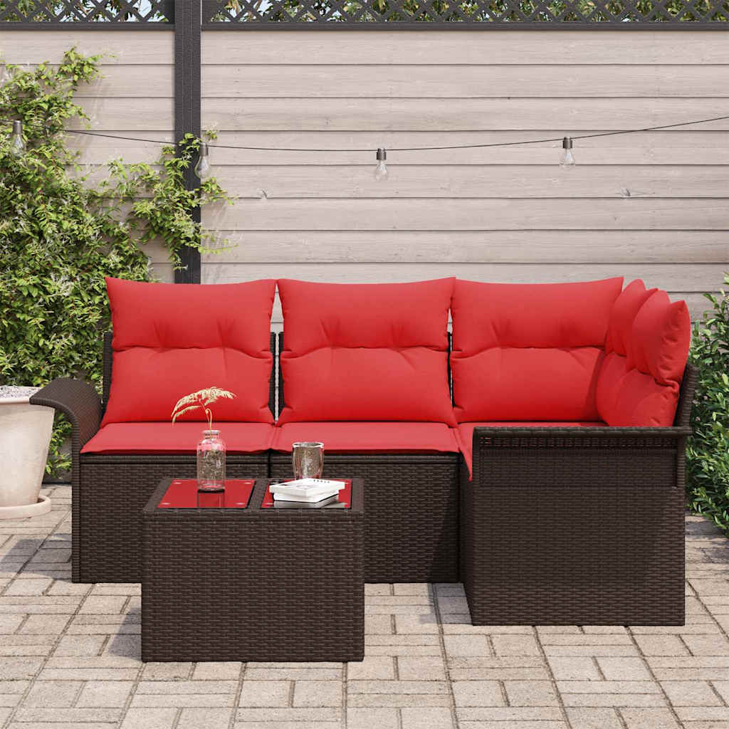 Gartensofa-set mit Speicher 5 pcs Braun Poly-Rattan
