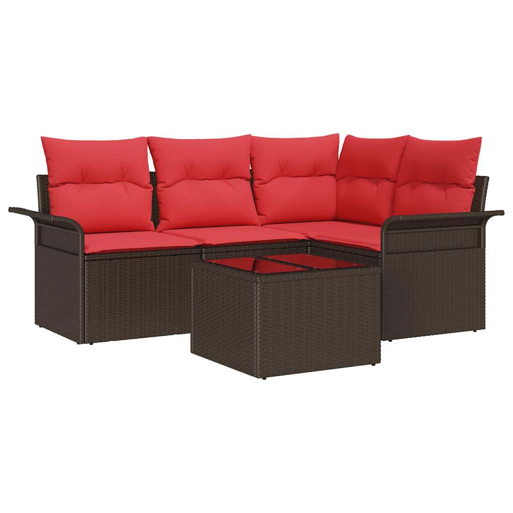 Gartensofa-set mit Speicher 5 pcs Braun Poly-Rattan