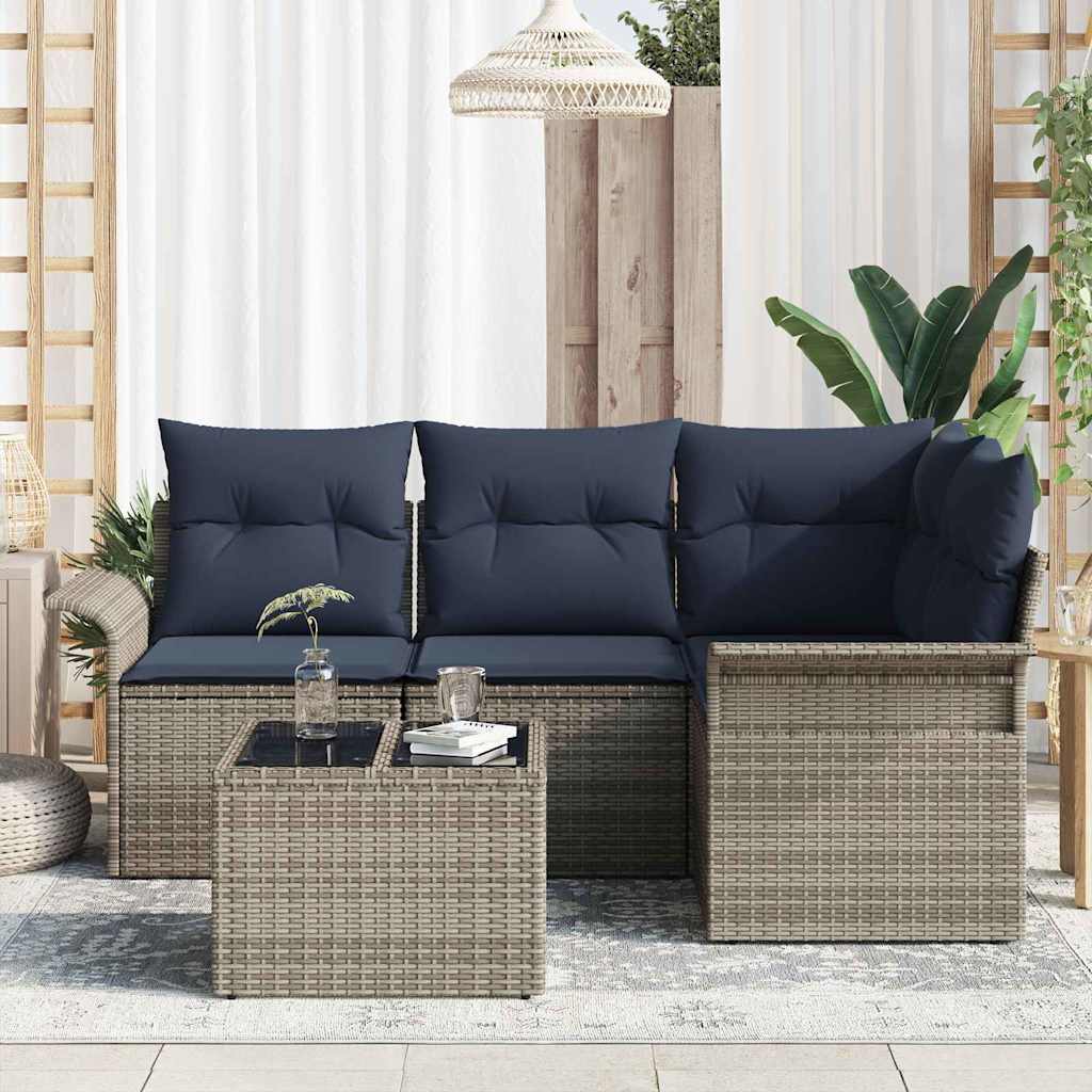 Gartensofa-set mit Speicher 5 pcs Grau Poly-Rattan