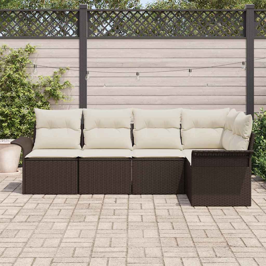 Gartensofa-set mit Speicher 5 pcs Braun Poly-Rattan