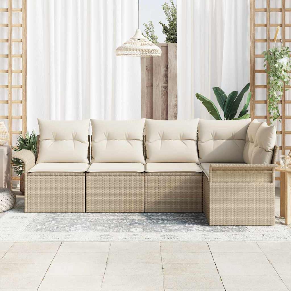 Gartensofa-set mit Speicher 5 pcs Beige Poly-Rattan