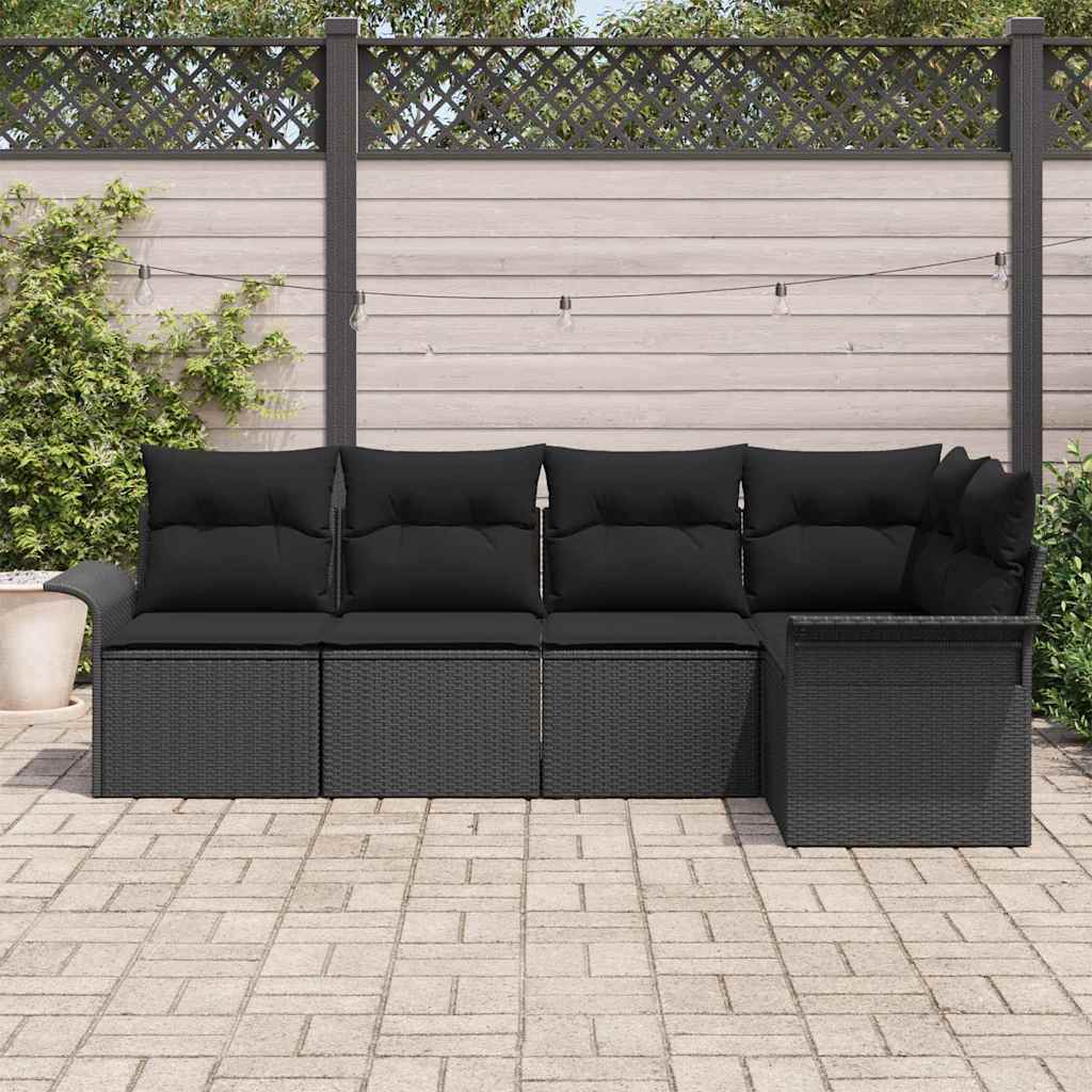 Gartensofa-set mit Speicher 5 pcs Schwarz Poly-Rattan