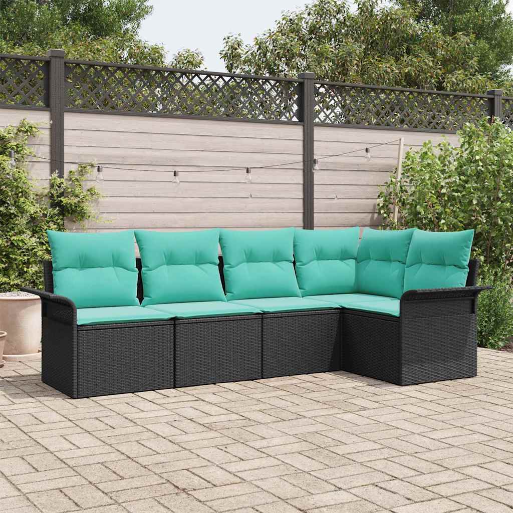 Gartensofa-set mit Speicher 5 pcs Schwarz Poly-Rattan
