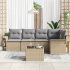 Garten-Sofa-Set mit Kissen mit Speicher 6 pcs Beige Poly Rattan