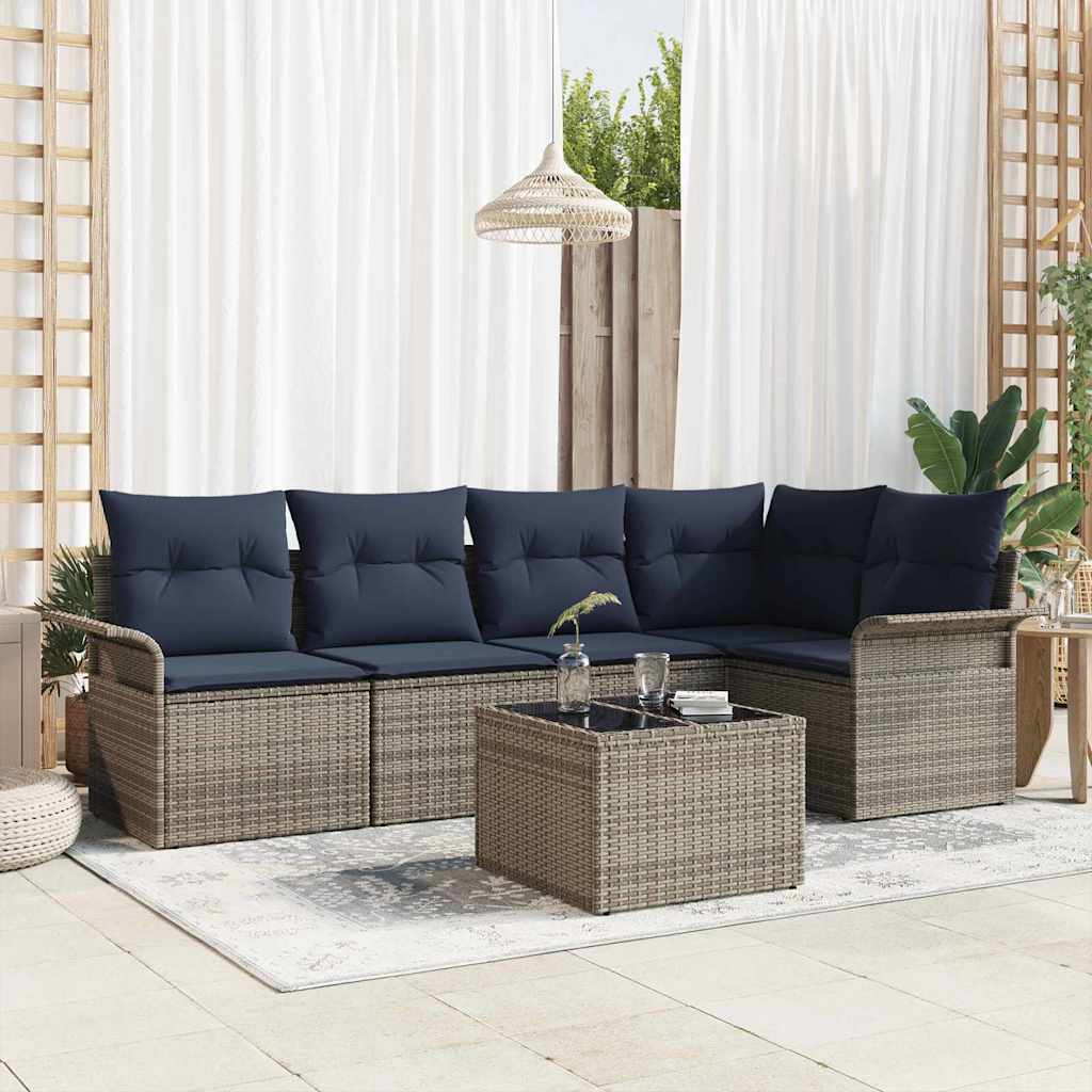 Gartensofa-set mit Speicher 6 pcs Grau Poly-Rattan